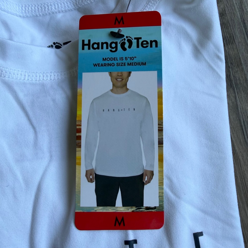 NWT Hang Ten Mens M White Long Sleeve Sun Shirt UPF 50+ Quick Dry Rash Guard - Picture 6 of 6